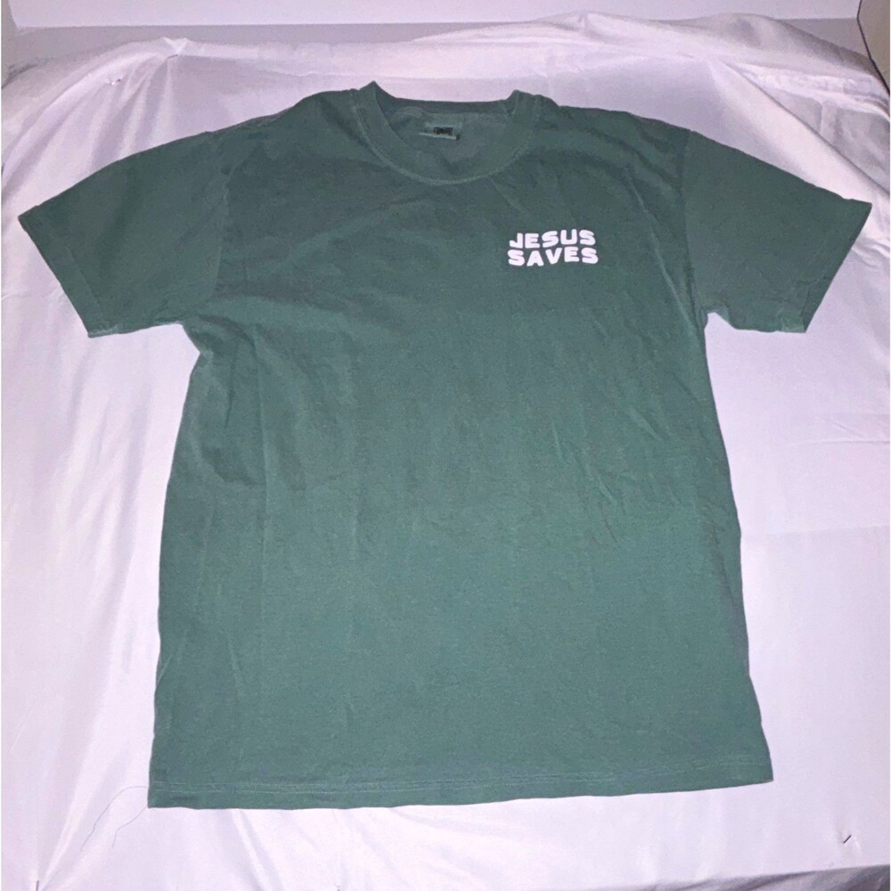Comfort Colors Men's L Green Jesus Saves Graphic Crew Neck Short Sleeve Tee